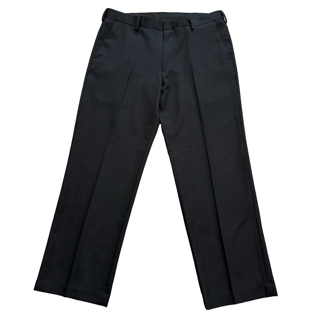 Van Heusen Dress‎ Pants Men 36 x 30 Flat Front Black Straight Leg EUC